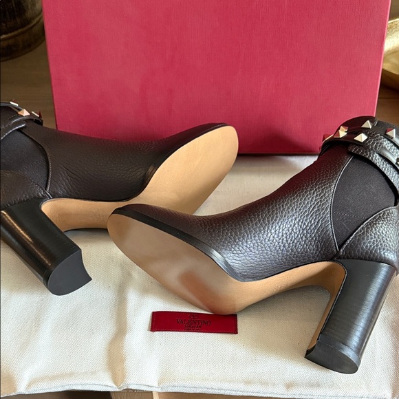 Valentino Dark Brown Studded Ankle Heeled Boots - Picture 3 of 4